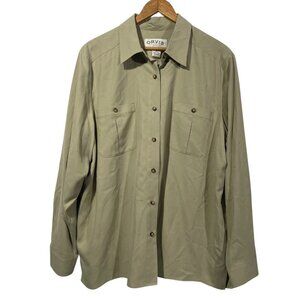 Orvis Womens 100% Silk Button Up Blouse Light Olive Green Sz XL Pockets Soft